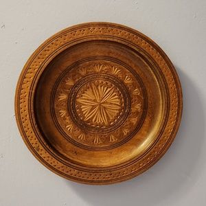 Vintage Hand Carved Wood Hanging Plate